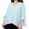 Vince Camuto Plus Size Printed Ruffle-Cuff 3/4-Sleeve Blouse
