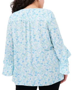 Vince Camuto Plus Size Printed Ruffle-Cuff 3/4-Sleeve Blouse 6 Vince Camuto Plus Size Printed Ruffle-Cuff 3/4-Sleeve Blouse -Anne Klein Sales Store 23326516 fpx