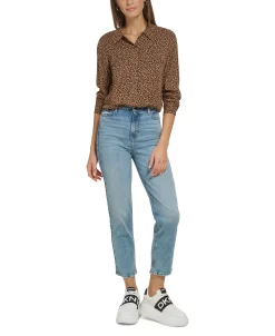 DKNY Jeans Women's Star-Print Button-Front High-Low Top -Anne Klein Sales Store 23327538 fpx