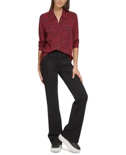 DKNY Jeans Women's Star-Print Button-Front High-Low Top -Anne Klein Sales Store 23327544 fpx