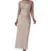Papell Studio Women's Beaded Long-Sleeve Sheath Gown