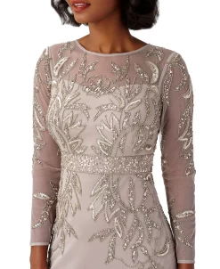 Papell Studio Women's Beaded Long-Sleeve Sheath Gown -Anne Klein Sales Store 23334386 fpx