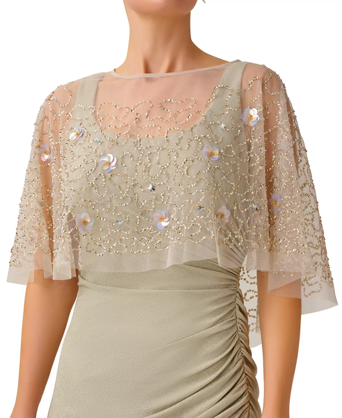 Adrianna Papell Women's Petal Beaded Cape 1 Adrianna Papell Women's Petal Beaded Cape