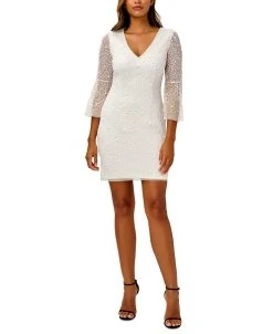 Adrianna Papell Women's Beaded Bell-Sleeve Sheath Dress