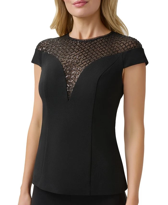 Adrianna Papell Women's Beaded Cap-Sleeve Illusion Top 1 Adrianna Papell Women's Beaded Cap-Sleeve Illusion Top