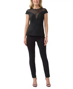 Adrianna Papell Women's Beaded Cap-Sleeve Illusion Top 6 Adrianna Papell Women's Beaded Cap-Sleeve Illusion Top -Anne Klein Sales Store 23334462 fpx