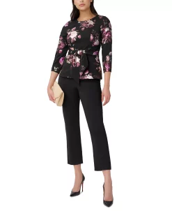 Adrianna Papell Women's Floral-Print 3/4-Sleeve Top -Anne Klein Sales Store 23334473 fpx