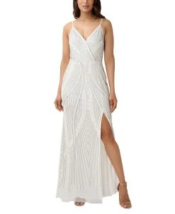 Adrianna Papell Women's Beaded Surplice Strappy Gown