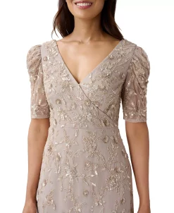 Adrianna Papell Women's Beaded Puff-Sleeve Surplice Gown 6 Adrianna Papell Women's Beaded Puff-Sleeve Surplice Gown -Anne Klein Sales Store 23334718 fpx