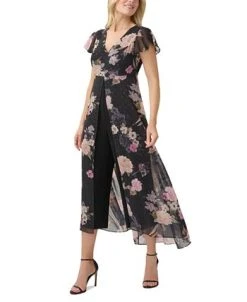Adrianna Papell Women's Floral-Print Overlay Jumpsuit -Anne Klein Sales Store 23334753 fpx