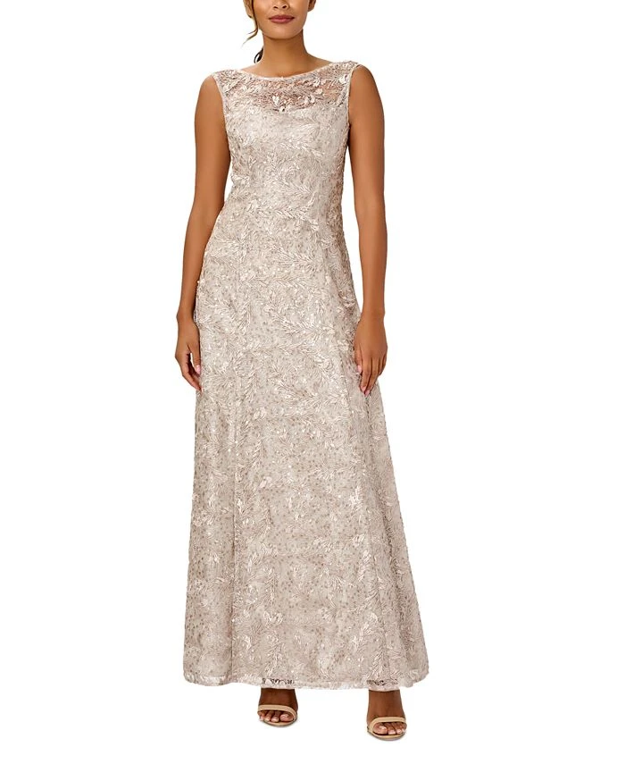 Adrianna Papell Women's Sequined Lace Boat-Neck Gown 1 Adrianna Papell Women's Sequined Lace Boat-Neck Gown
