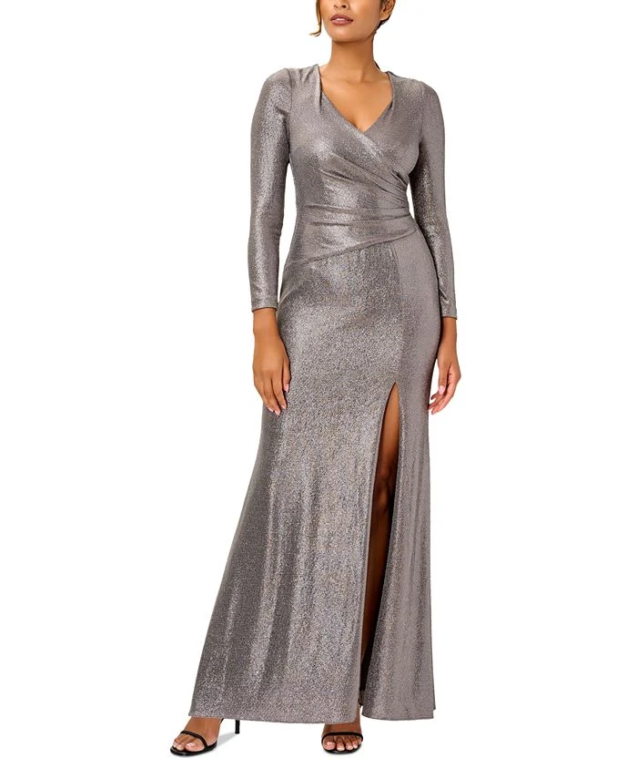 Adrianna Papell Women's Metallic Jersey Ruched Gown 1 Adrianna Papell Women's Metallic Jersey Ruched Gown
