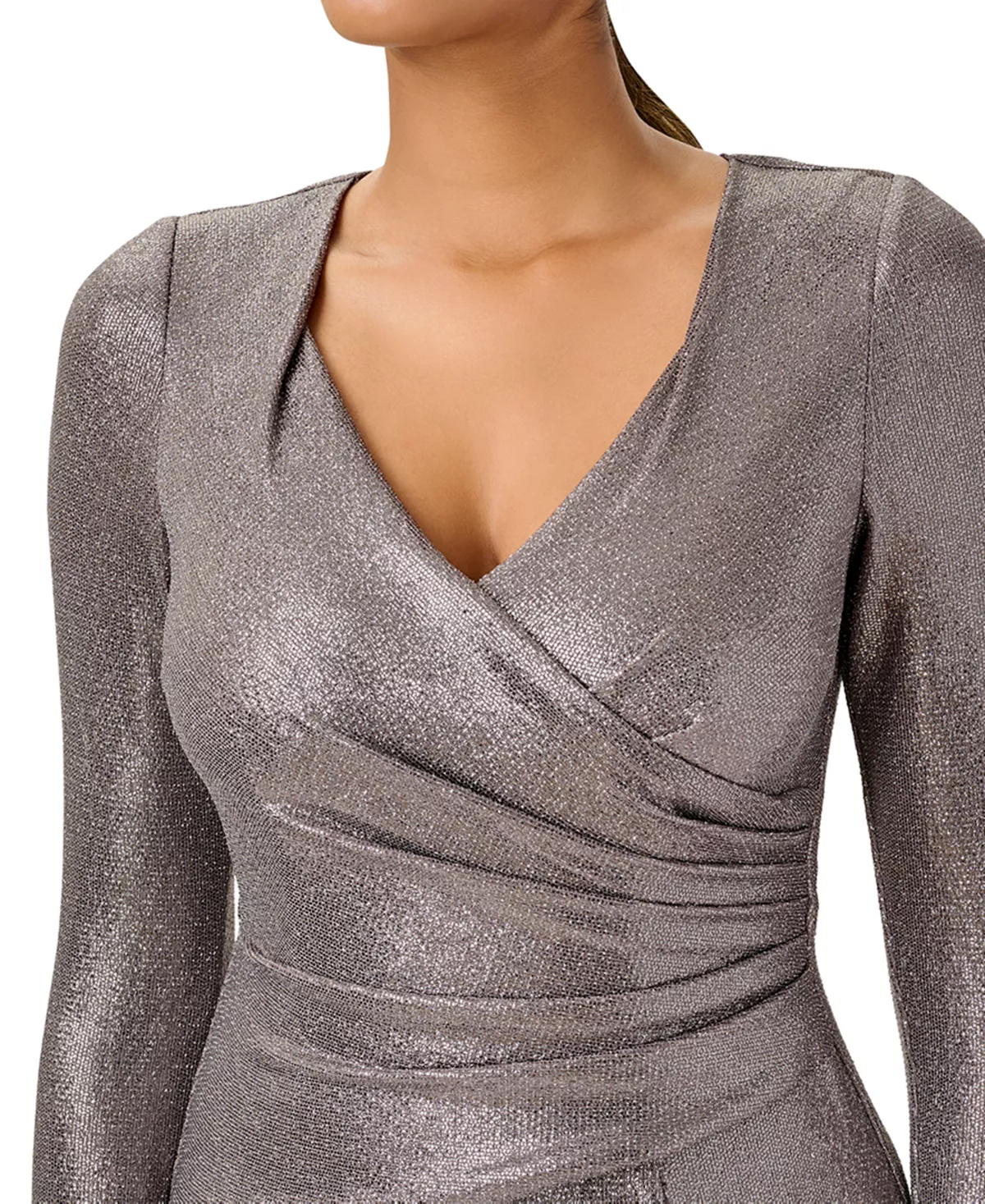 Adrianna Papell Women's Metallic Jersey Ruched Gown 3 Adrianna Papell Women's Metallic Jersey Ruched Gown - Image 3
