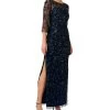 Adrianna Papell Women's Beaded 3/4-Sleeve Gown