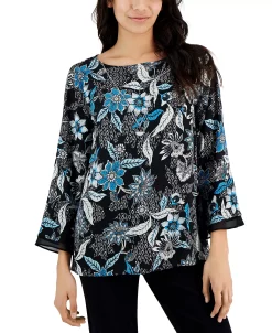 JM Collection Women's Etched Batik Printed Flared-Sleeve Top, Created For Macy's 8 JM Collection Women's Etched Batik Printed Flared-Sleeve Top, Created For Macy's -Anne Klein Sales Store 23338523 fpx