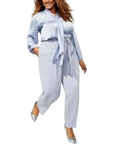 Bar III Plus Size Bow-Neck Blouse & Tie-Waist Pants, Created For Macy's