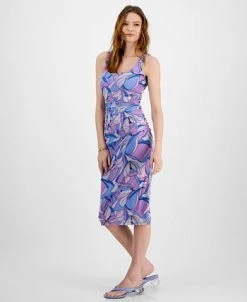 Bar III Women's Printed Ruched Pullover Midi Sheath Dress, Created For Macy's -Anne Klein Sales Store 23358604 fpx