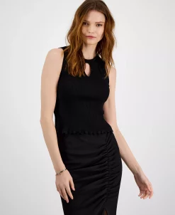 Bar III Women's Sleeveless Ribbed Cropped Keyhole-Cutout Sweater, Created For Macy's -Anne Klein Sales Store 23358913 fpx