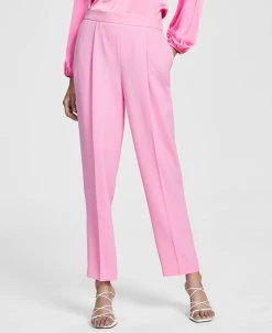 Bar III Women's Textured Crepe Pleated Pull-On Pants, Created For Macy's