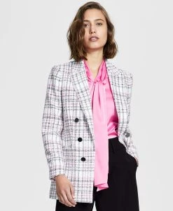 Bar III Women's Plaid Open-Front Faux-Double-Breasted Blazer, Created For Macy's