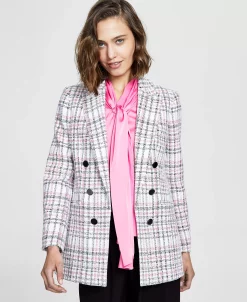 Bar III Women's Plaid Open-Front Faux-Double-Breasted Blazer, Created For Macy's -Anne Klein Sales Store 23358992 fpx