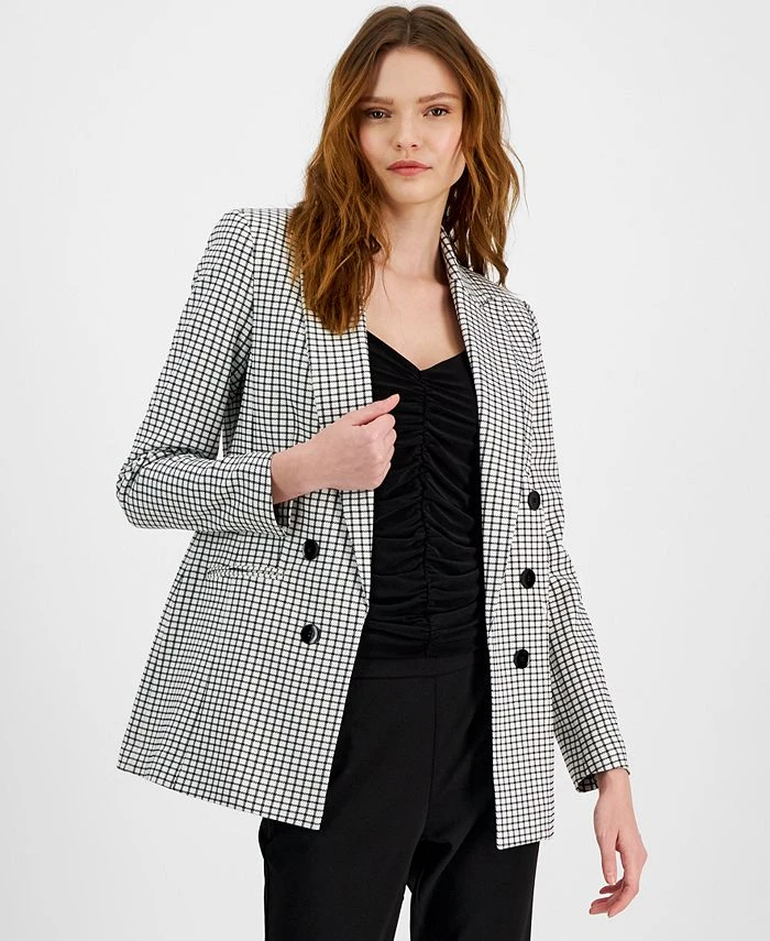 Bar III Women's Mini-Check-Print Faux-Double-Breasted Jacket, Created For Macy's 1 Bar III Women's Mini-Check-Print Faux-Double-Breasted Jacket, Created For Macy's