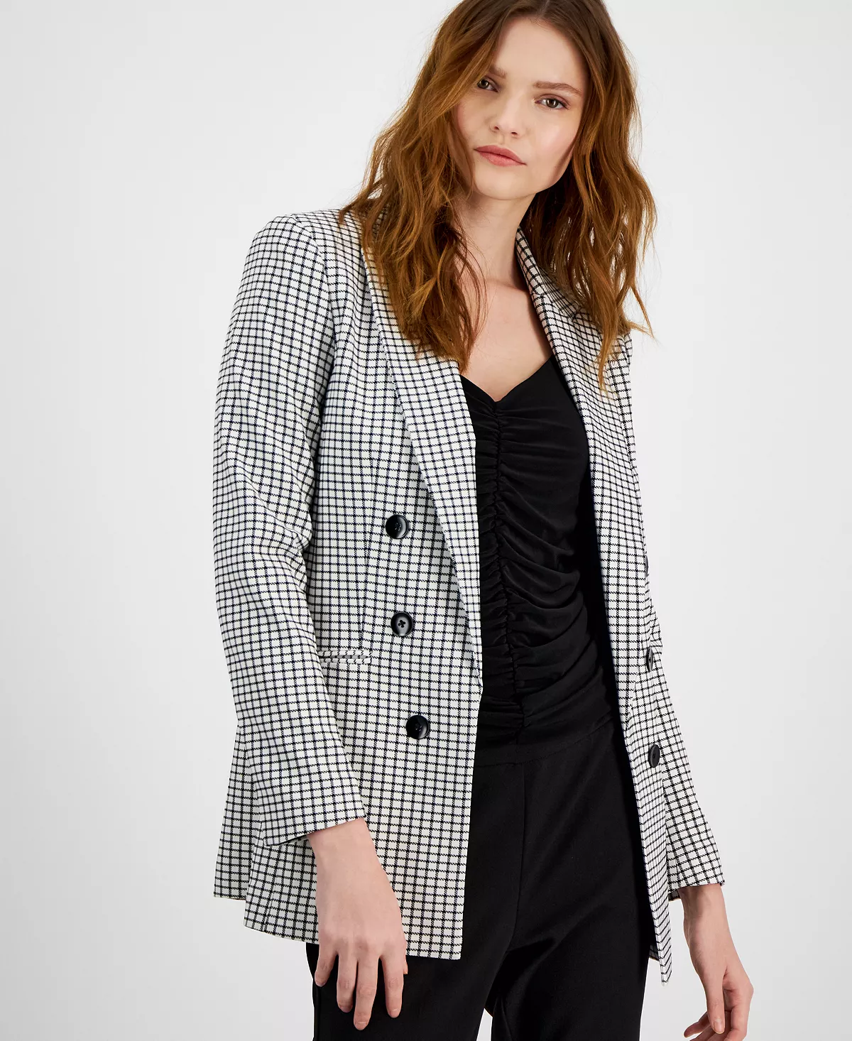 Bar III Women's Mini-Check-Print Faux-Double-Breasted Jacket, Created For Macy's 3 Bar III Women's Mini-Check-Print Faux-Double-Breasted Jacket, Created For Macy's - Image 3
