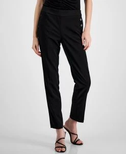 Bar III Women's Button-Detail Mid-Rise Straight-Leg Pants, Created For Macy's
