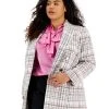 Bar III Plus Size Plaid Open-Front Button-Detail Blazer, Created For Macy's