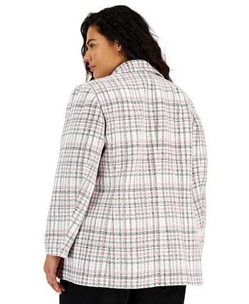 Bar III Plus Size Plaid Open-Front Button-Detail Blazer, Created For Macy's 2 Bar III Plus Size Plaid Open-Front Button-Detail Blazer, Created For Macy's - Image 2