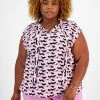 Bar III Plus Size Printed Tie-Neck Cap-Sleeve Top, Created For Macy's