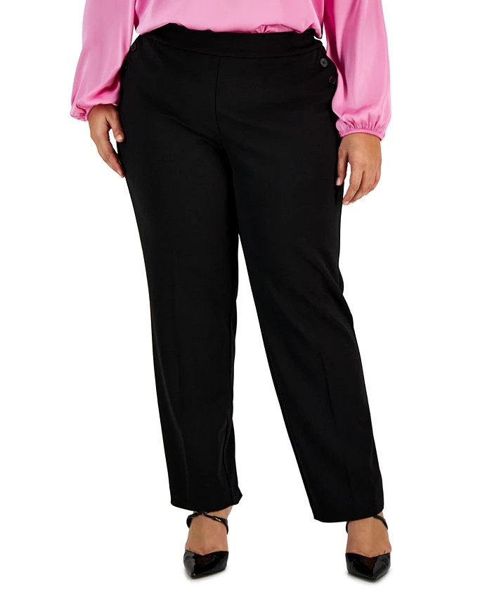 Bar III Plus Size Button-Detail Straight-Leg Pull-On Pants, Created For Macy's 1 Bar III Plus Size Button-Detail Straight-Leg Pull-On Pants, Created For Macy's