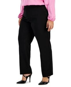Bar III Plus Size Button-Detail Straight-Leg Pull-On Pants, Created For Macy's 7 Bar III Plus Size Button-Detail Straight-Leg Pull-On Pants, Created For Macy's -Anne Klein Sales Store 23359114 fpx