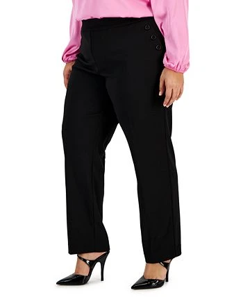 Bar III Plus Size Button-Detail Straight-Leg Pull-On Pants, Created For Macy's 3 Bar III Plus Size Button-Detail Straight-Leg Pull-On Pants, Created For Macy's - Image 3