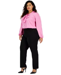 Bar III Plus Size Button-Detail Straight-Leg Pull-On Pants, Created For Macy's 8 Bar III Plus Size Button-Detail Straight-Leg Pull-On Pants, Created For Macy's -Anne Klein Sales Store 23359115 fpx