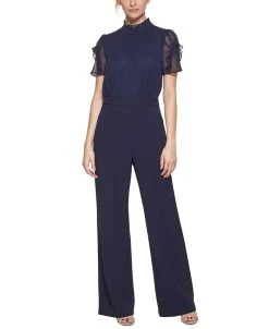 Vince Camuto Women's Ruffled Mixed-Media Jumpsuit