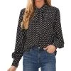 CeCe Women's Polka Dot Bow-Neck Button-Front Top