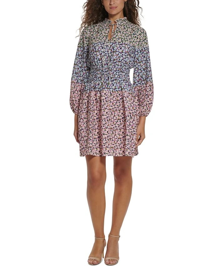 Vince Camuto Women's Mixed-Print Smocked-Waist Dress 1 Vince Camuto Women's Mixed-Print Smocked-Waist Dress