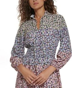 Vince Camuto Women's Mixed-Print Smocked-Waist Dress 7 Vince Camuto Women's Mixed-Print Smocked-Waist Dress -Anne Klein Sales Store 23360646 fpx