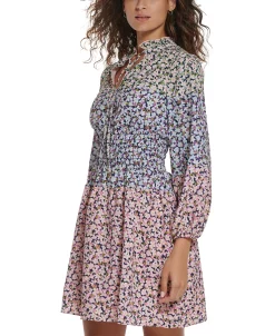 Vince Camuto Women's Mixed-Print Smocked-Waist Dress 8 Vince Camuto Women's Mixed-Print Smocked-Waist Dress -Anne Klein Sales Store 23360647 fpx