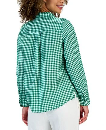 Charter Club Women's Linen Gingham Tab-Sleeve Shirt, Created For Macy's 2 Charter Club Women's Linen Gingham Tab-Sleeve Shirt, Created For Macy's - Image 2