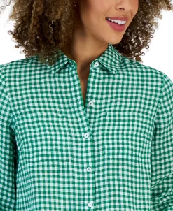 Charter Club Women's Linen Gingham Tab-Sleeve Shirt, Created For Macy's 6 Charter Club Women's Linen Gingham Tab-Sleeve Shirt, Created For Macy's -Anne Klein Sales Store 23368020 fpx