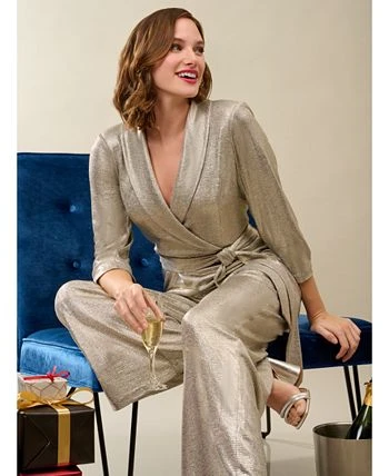 Adrianna Papell Women's Metallic Wide-Leg Jumpsuit 2 Adrianna Papell Women's Metallic Wide-Leg Jumpsuit - Image 2