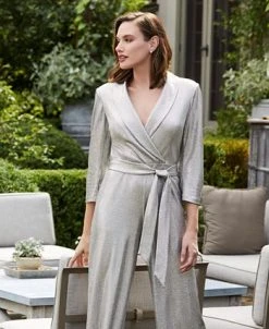 Adrianna Papell Women's Metallic Wide-Leg Jumpsuit 16 Adrianna Papell Women's Metallic Wide-Leg Jumpsuit -Anne Klein Sales Store 23378099 fpx