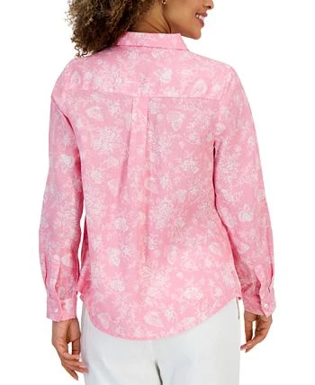 Charter Club Women's Linen Floral Tab-Sleeve Shirt, Created For Macy's 2 Charter Club Women's Linen Floral Tab-Sleeve Shirt, Created For Macy's - Image 2