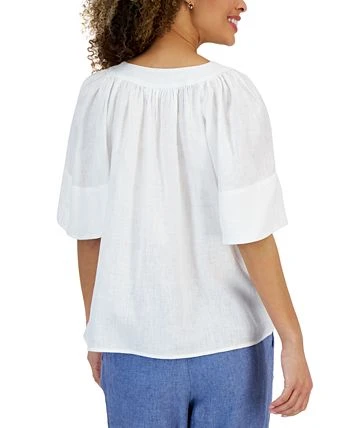 Charter Club Women's Linen Split-Neck Flutter-Sleeve Top, Created For Macy's 2 Charter Club Women's Linen Split-Neck Flutter-Sleeve Top, Created For Macy's - Image 2
