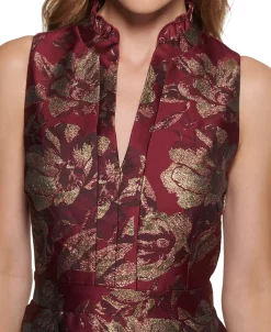 Vince Camuto Women's Jacquard Ruffled-Neck Fit & Flare Dress -Anne Klein Sales Store 23387962 fpx