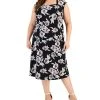 Kasper Plus Size Floral Print Cowl Neck Top & Floral Print Midi Flare Skirt