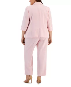 Kasper Plus Size Notched-Lapel Single-Button Blazer, Stretch Crepe Mid-Rise Ankle Pants, & 3/4 Sleeve Floral Print Top -Anne Klein Sales Store 23388759 fpx