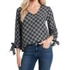 CeCe Women's Plaid Tie Sleeve Blouse
